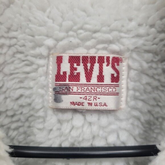 VTG 80s Levis Sherpa Lined Denim Trucker Jacket Size 42R USA Made Snap Closure - Picture 5 of 10